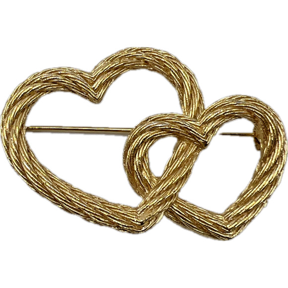 Vintage Signed Christian Dior HEARTS BROOCH Interlocked Hearts Twisted Rope Love - Picture 1 of 6